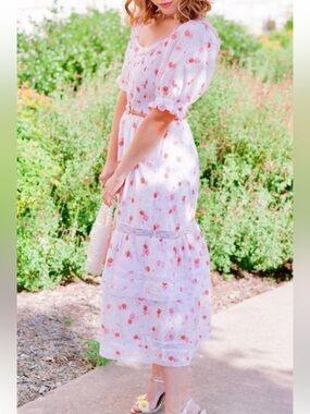 LoveShackFancy x Target White Dress Pink Floral Print Cosette Smocked Medium